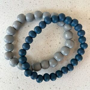 BOGO $5 ITEMS! Blue & Grey Wood Beaded Bracelet Set